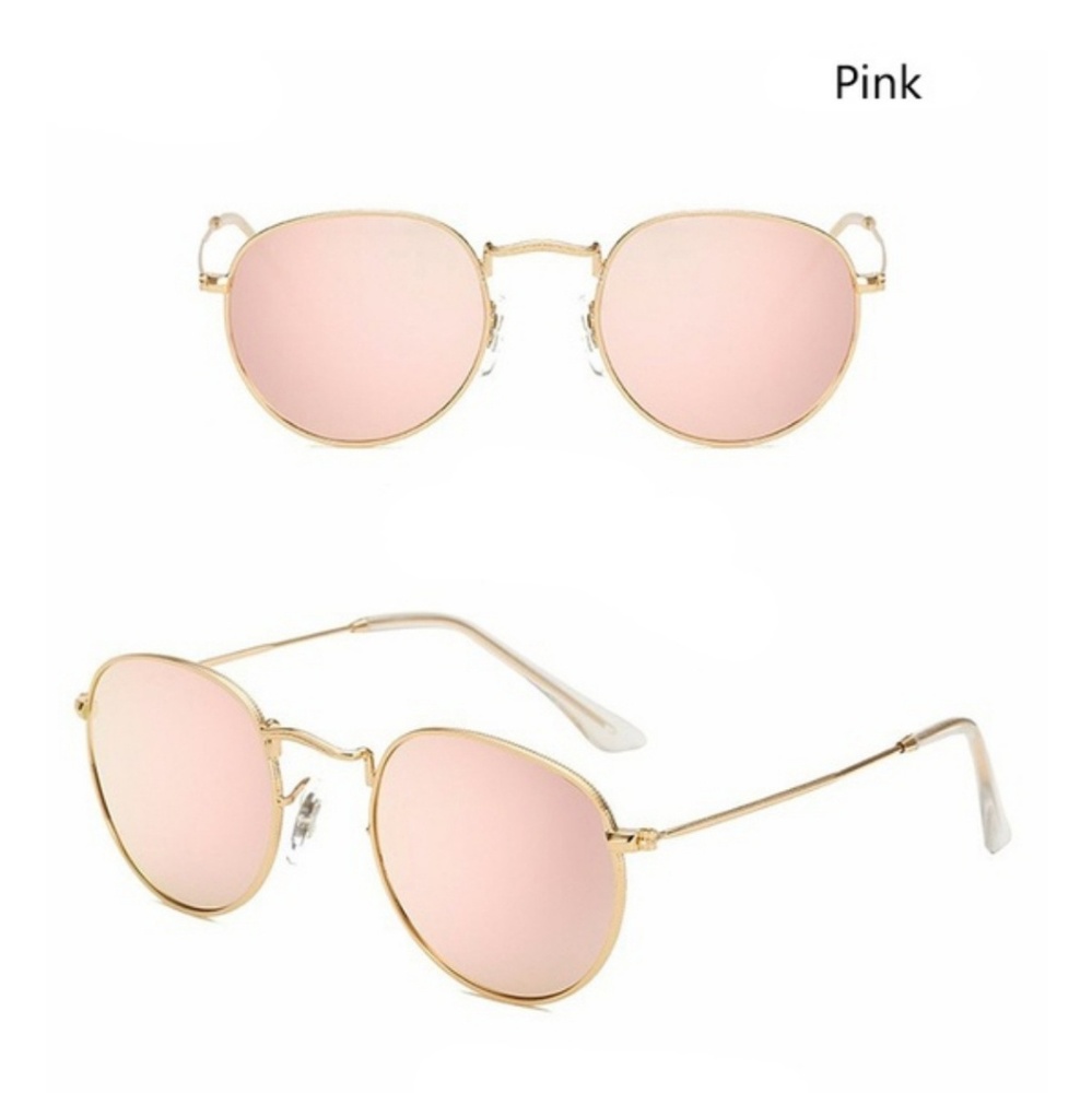 Women's Pink Round Retro Style Sunglasses - Picture 2 of 2
